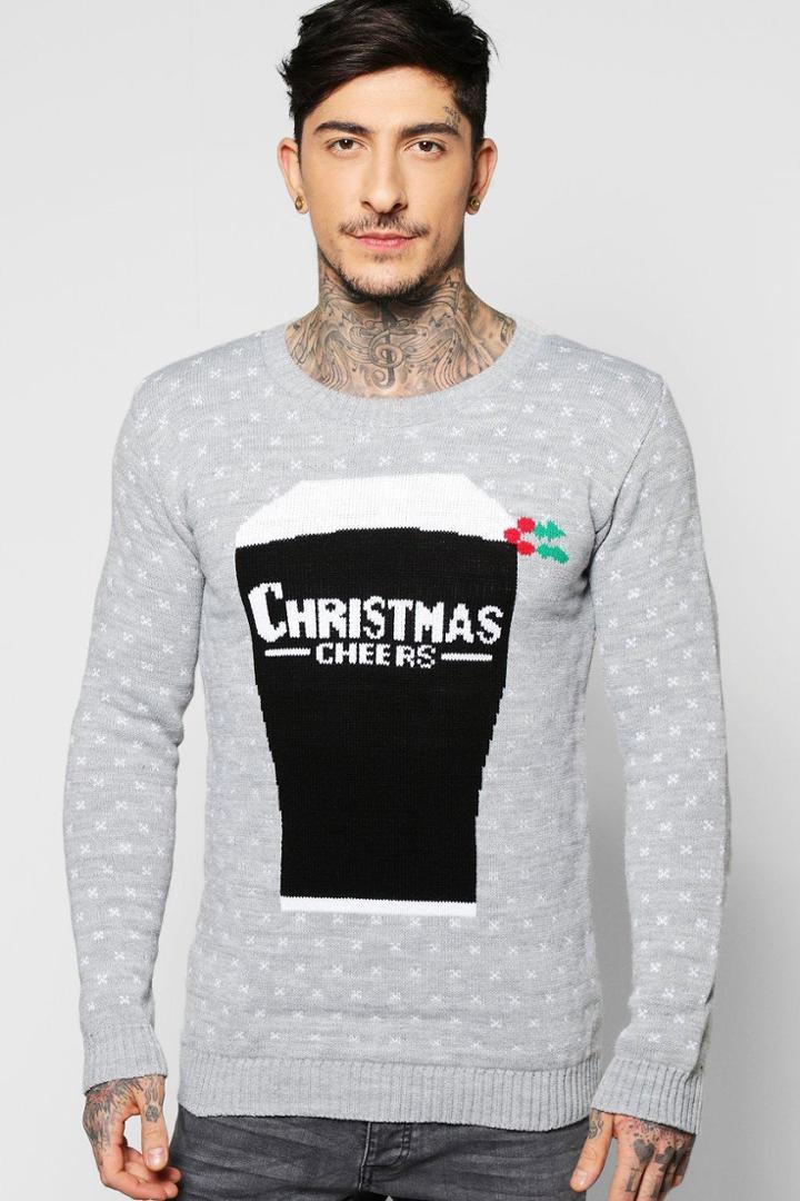 Boohoo Xmas Cheers Christmas Jumper Grey