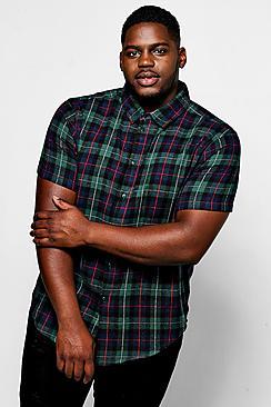 Boohoo Big And Tall Green Check Short Sleeve Shirt