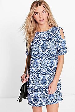 Boohoo Willow Paisley Cold Shoulder Shift Dress