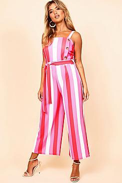 Boohoo Striped Button Detail Culotte Jumpsuit