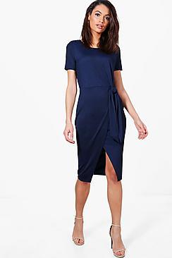 Boohoo Lottie Tie Front Tailored Midi Dress