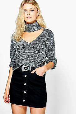 Boohoo Kate Marl Chunky Choker Soft Knit Jumper