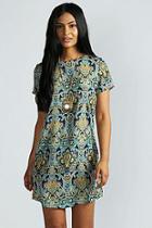 Boohoo Kelly Paisley Print Short Sleeve Shift Dress