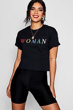 Boohoo Woman Rainbow Slogan Crop