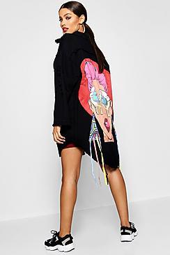 Boohoo Embellished Motif Longline Denim Jacket