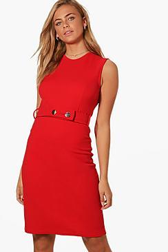 Boohoo Kerry Belted Fitted Midi Dress