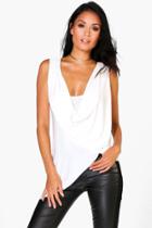 Boohoo Julia Slinky Wrap Cowl Asymmetrical Top Cream