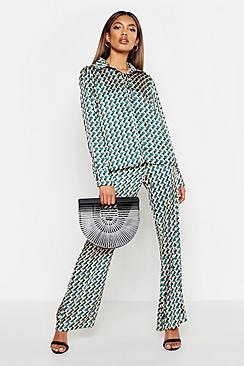 Boohoo Satin Wide Leg Geo Trouser