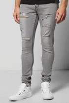 Boohoo Grey All Over Ripped Skinny Fit Jeans Grey