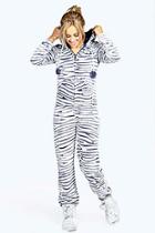 Boohoo Amber Luxe Fleece Zebra Onesie