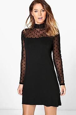 Boohoo Brenda High Neck Spot Print Shift Dress