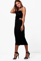Boohoo Emily Cowl Neck Velevet Contrast Midi Dress