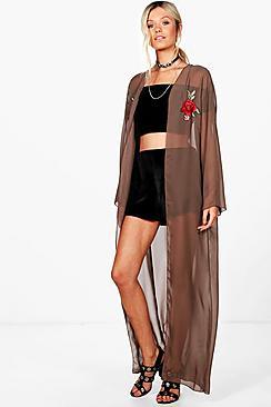 Boohoo Milly Embroidered Maxi Kimono