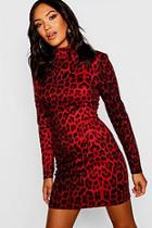 Boohoo High Neck Long Sleeve Leopard Mini Dress