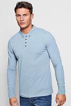 Boohoo Long Sleeve Button Collar Pique Polo