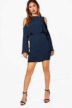 Boohoo Amy Cold Shoulder Double Layer Long Sleeve Dress