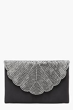 Boohoo Hannah Scallop Edge Beaded Clutch