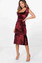 Boohoo Sasha Velvet Tie Straps Fishtail Midi Dress