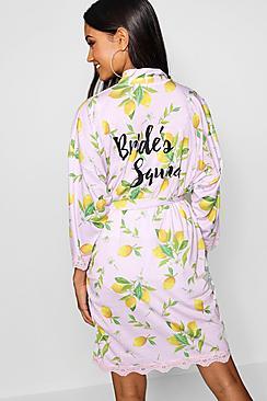 Boohoo Lemon Print Bride's Squad Robe