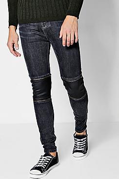Boohoo Spray On Skinny Coated Panel Biker Jeans