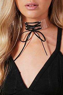 Boohoo Julia Clear Lace Up Corset Choker