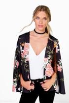 Boohoo Amelia Floral Cape Blazer Black