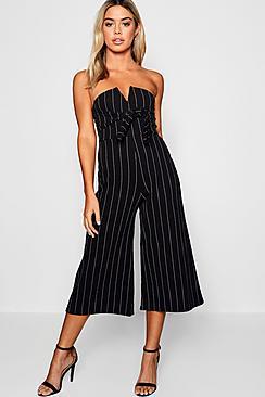 Boohoo Petite Stripe V-bar Tie Detail Jumpsuit