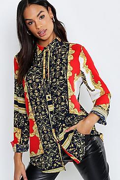 Boohoo Tall Scarf Print Shirt
