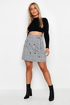 Boohoo Plus Check Button Through Skirt