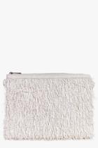 Boohoo Faye Fringed Zip Top Clutch Bag Nude