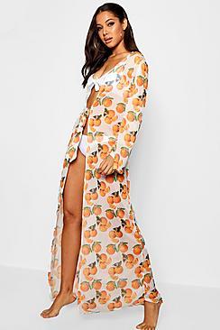 Boohoo Sandy Clementine Print Maxi Kimono
