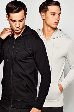 Boohoo 2 Pack Muscle Fit Zip Through Hoodie