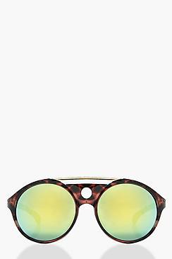 Boohoo Ava Tortoise & Bar Revo Round Sunglasses
