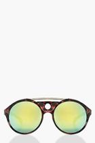 Boohoo Ava Tortoise & Bar Revo Round Sunglasses