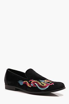 Boohoo Faux Suede Dragon Embroidered Loafer
