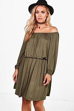 Boohoo Plus Jasmine Off The Shoulder Skater Dress