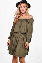 Boohoo Plus Jasmine Off The Shoulder Skater Dress