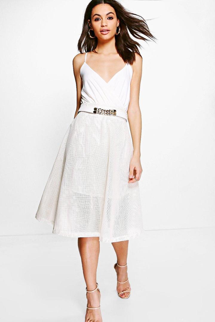 Boohoo Jackie Pu Midi Skirt Ivory