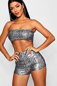 Boohoo Sequin Snake Print Hot Pant