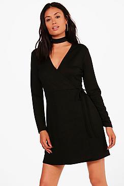 Boohoo Bella Choker Wrap Dress