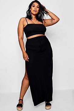 Boohoo Plus Rib Crop & High Split Maxi Co-ord