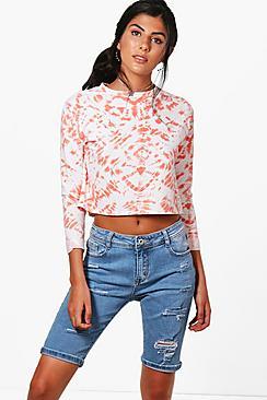 Boohoo Ashlee Ripped Distressed Denim Board Shorts