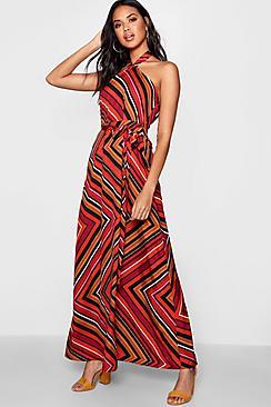 Boohoo Hinda Halter Twist Belted Maxi Dress