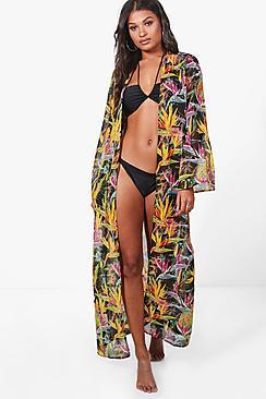 Boohoo Nicole Paradise Bird Maxi Beach Kimono
