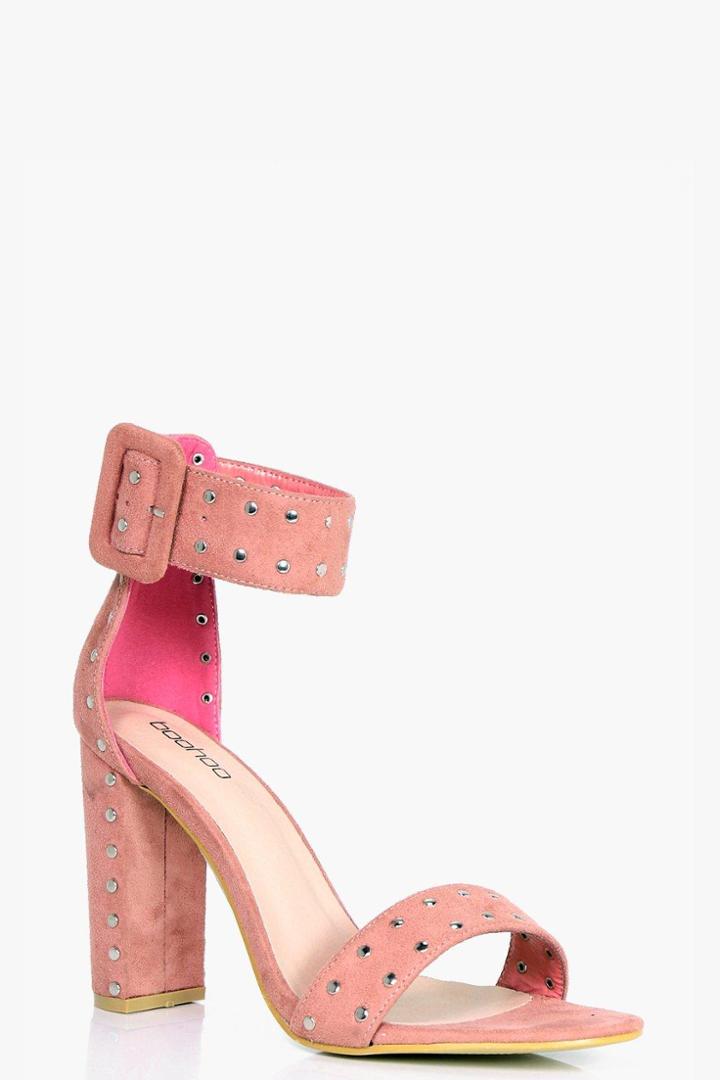 Boohoo Millie Stud Detail Block Heel Blush
