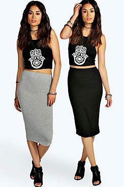 Boohoo Cate Two Pack Basic Jersey Midi Skirts