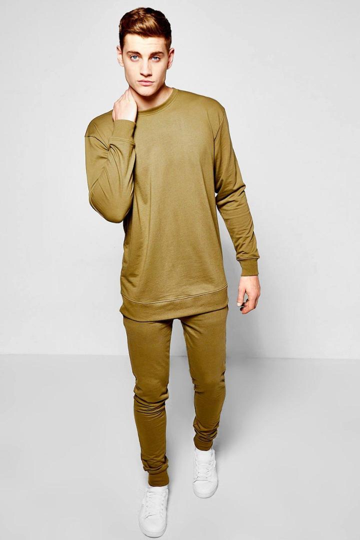 Boohoo Oversized Sweater With Skinny Joggers Set Khaki