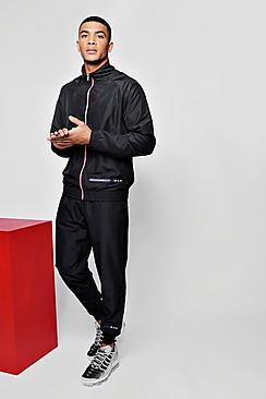 Boohoo Man Sport Funnel Neck Shell Tracksuit With Banding