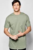 Boohoo Longline Distressed T Shirt Green
