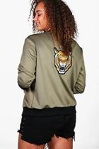 Boohoo Plus Emma Tiger Embroidered Bomber Jacket